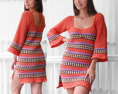 TAYLOR Fitted Dress Crochet Pattern | Granny Stitch with Side Slits | PDF (XS–3XL) - Hakel Liebe