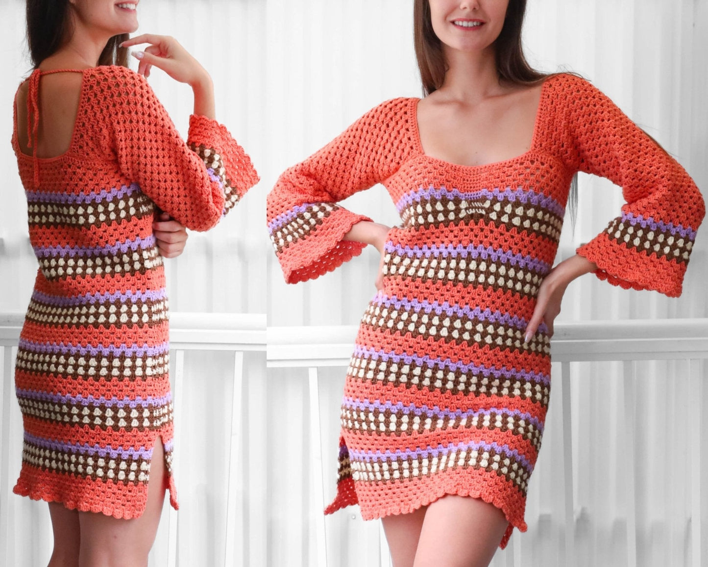 TAYLOR Fitted Dress Crochet Pattern | Granny Stitch with Side Slits | PDF (XS–3XL) - Hakel Liebe