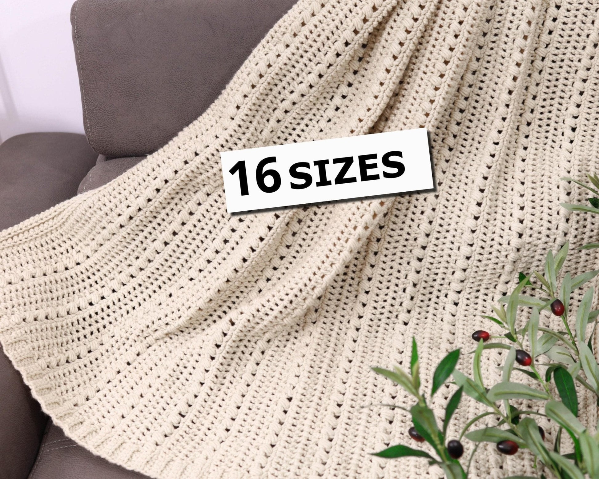 TUSCANY Blanket Crochet Pattern | Puff Stitch Throw in 16 Sizes | PDF - Hakel Liebe