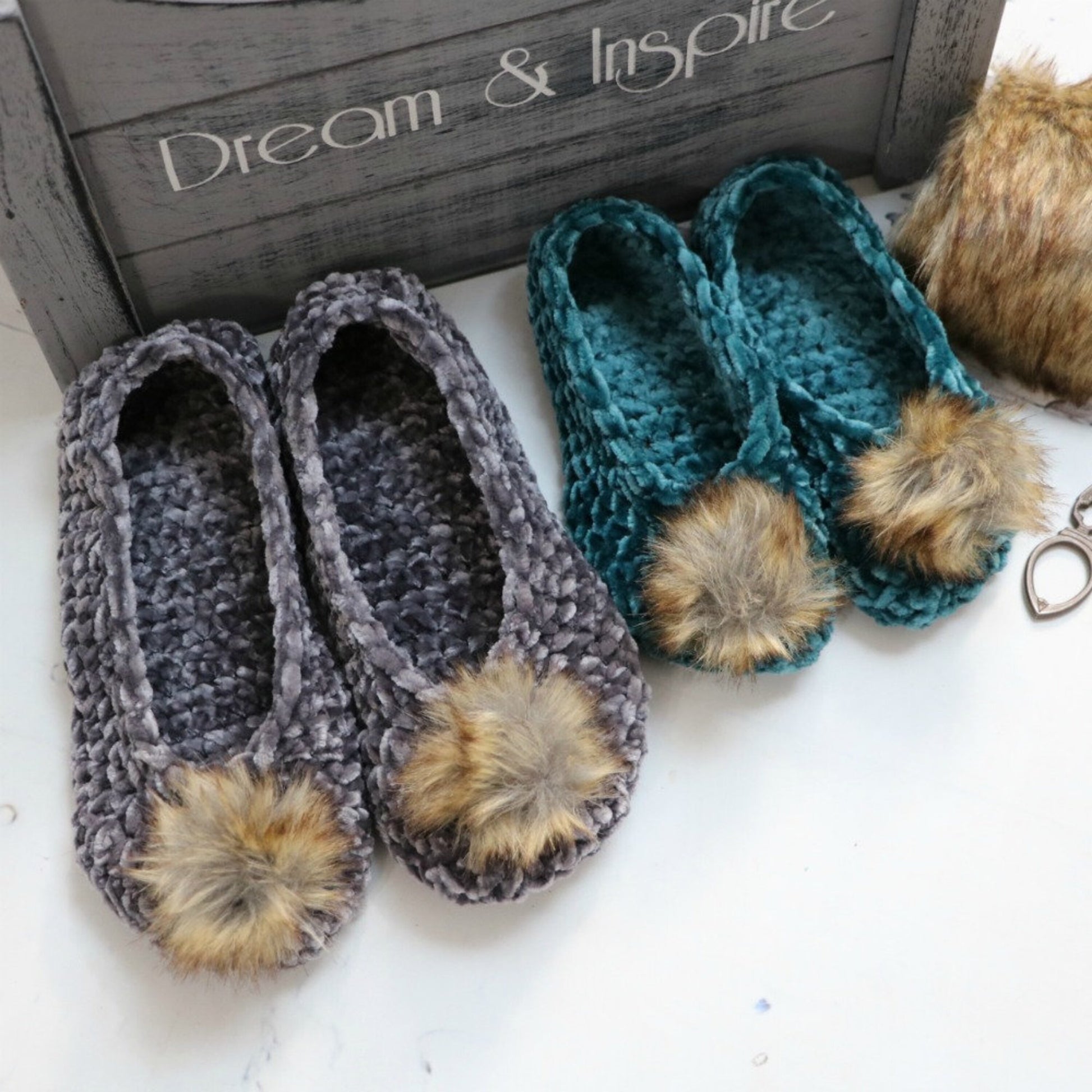CROCHET PATTERN Velvet Ballet Pom Pom Slippers