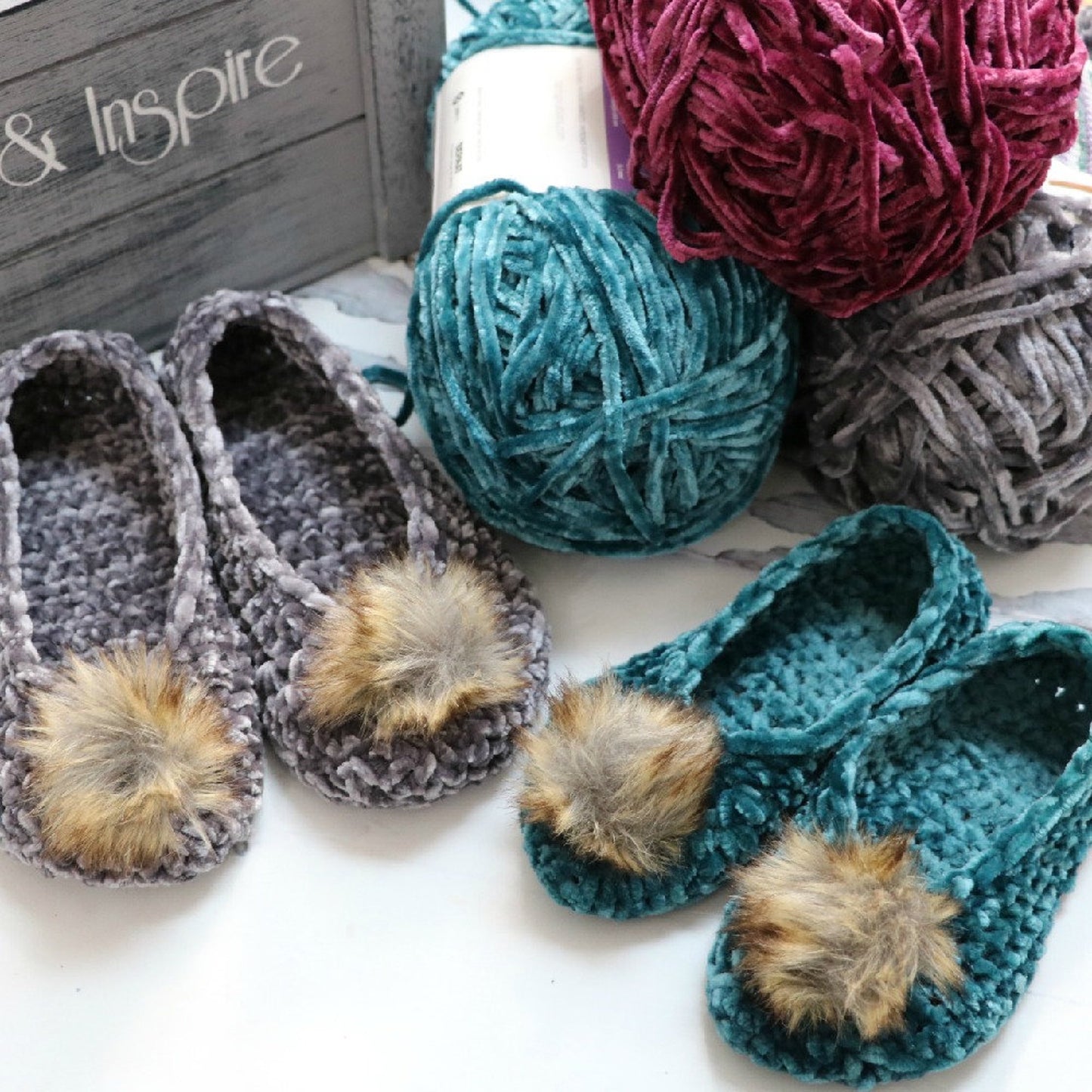 CROCHET PATTERN Velvet Ballet Pom Pom Slippers