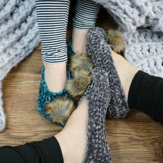 CROCHET PATTERN Velvet Ballet Pom Pom Slippers