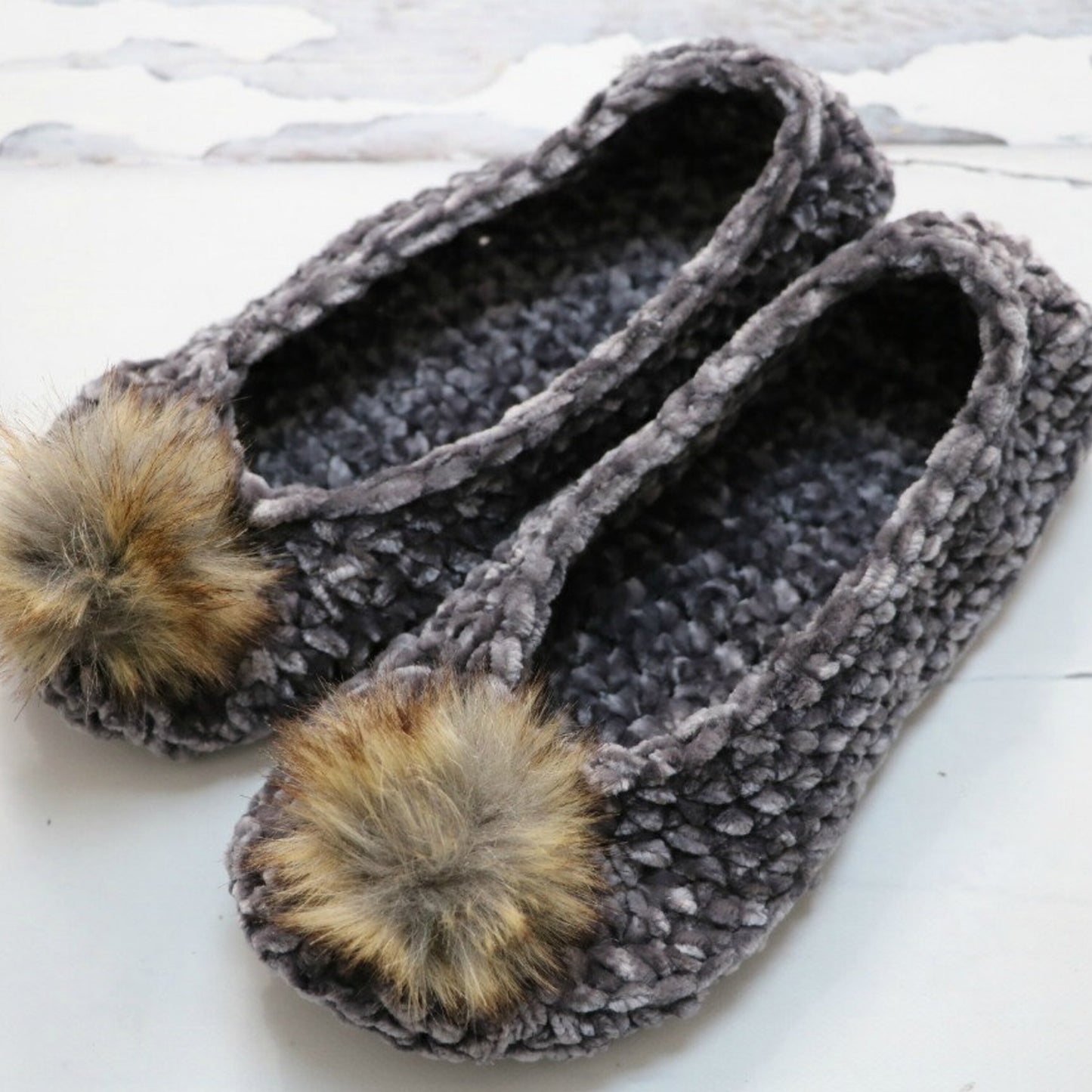 CROCHET PATTERN Velvet Ballet Pom Pom Slippers