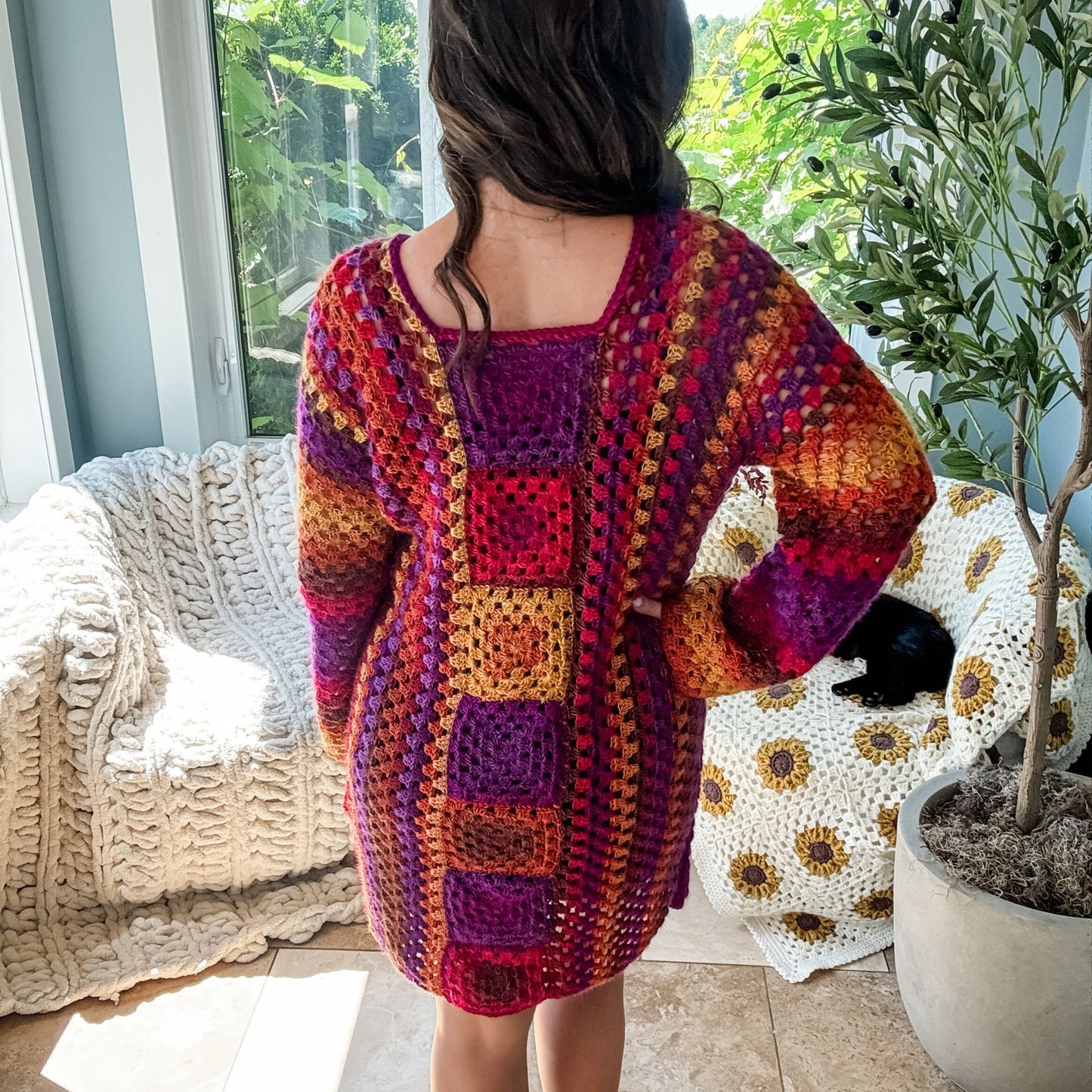 CROCHET PATTERN & VIDEO/ Retro Granny Dress, Granny Stitch Dress, Granny Square Dress, Crochet Dress Pattern, sizes Xs-5X, easy crochet