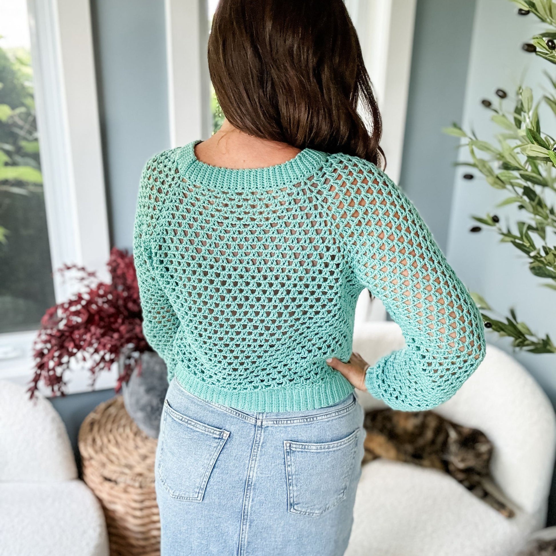CROCHET PATTERN & VIDEO/ V-Stitch Crewneck Top, Crochet Pullover Pattern, Crochet Crewneck Pattern, Crochet Top-down Pattern, Sizes Xs-5X