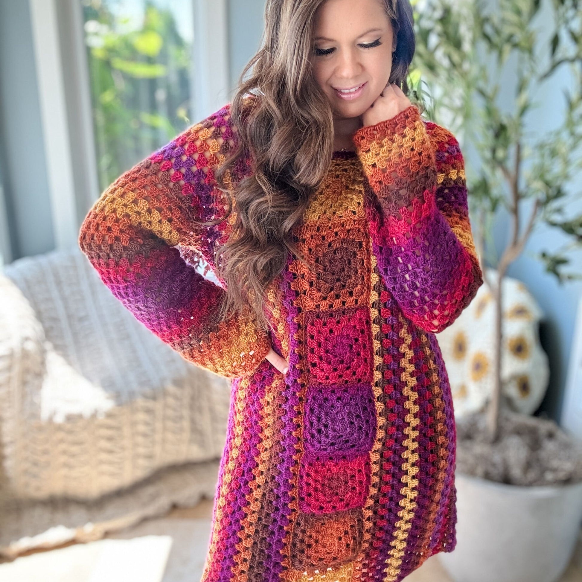 CROCHET PATTERN & VIDEO/ Retro Granny Dress, Granny Stitch Dress, Granny Square Dress, Crochet Dress Pattern, sizes Xs-5X, easy crochet