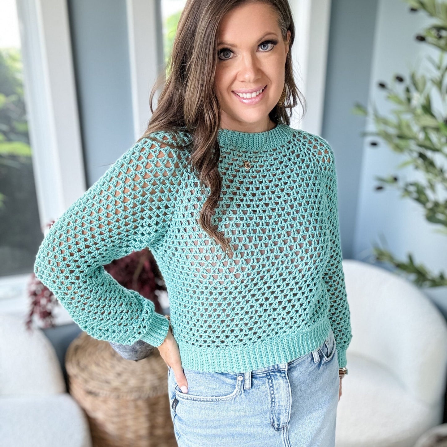 CROCHET PATTERN & VIDEO/ V-Stitch Crewneck Top, Crochet Pullover Pattern, Crochet Crewneck Pattern, Crochet Top-down Pattern, Sizes Xs-5X