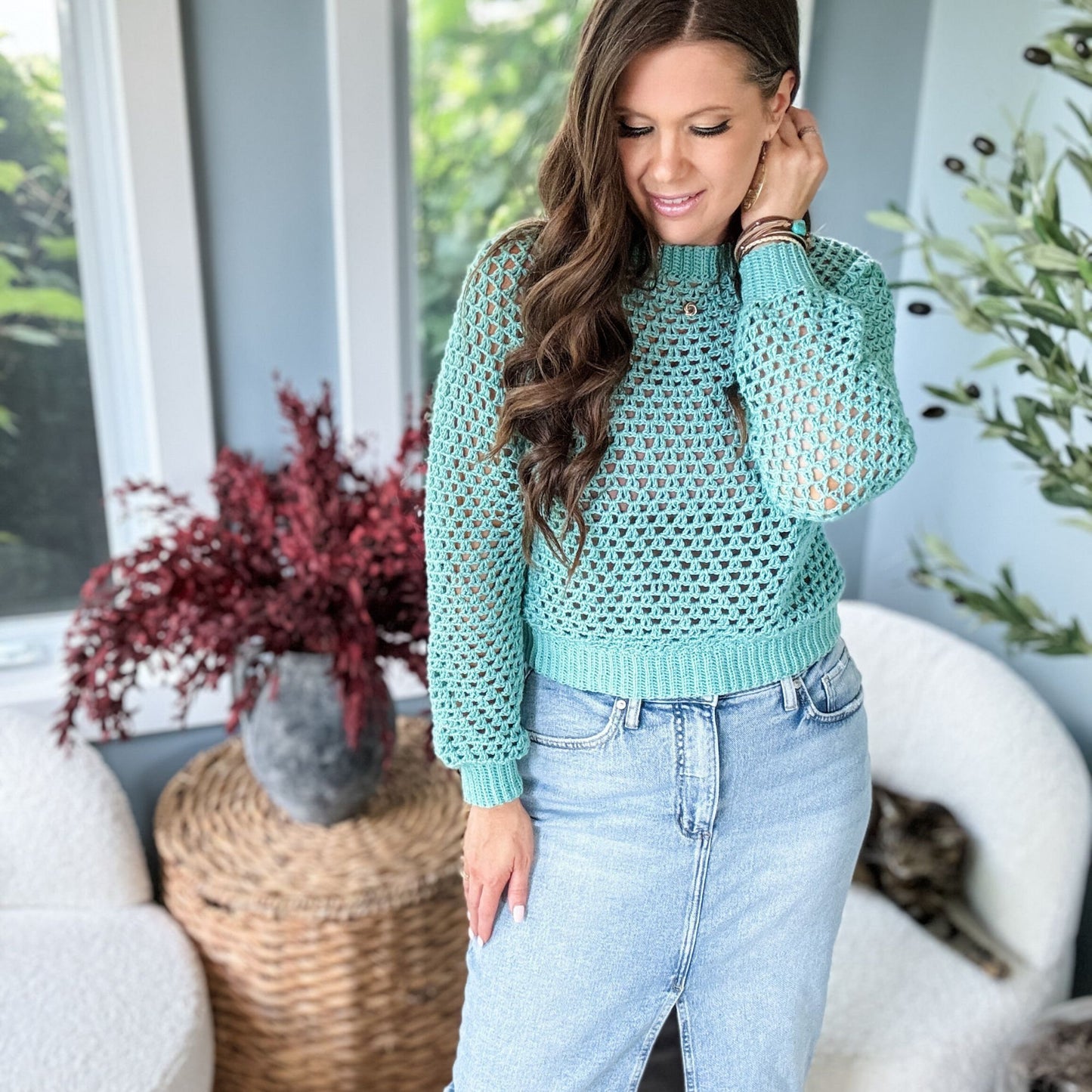 CROCHET PATTERN & VIDEO/ V-Stitch Crewneck Top, Crochet Pullover Pattern, Crochet Crewneck Pattern, Crochet Top-down Pattern, Sizes Xs-5X