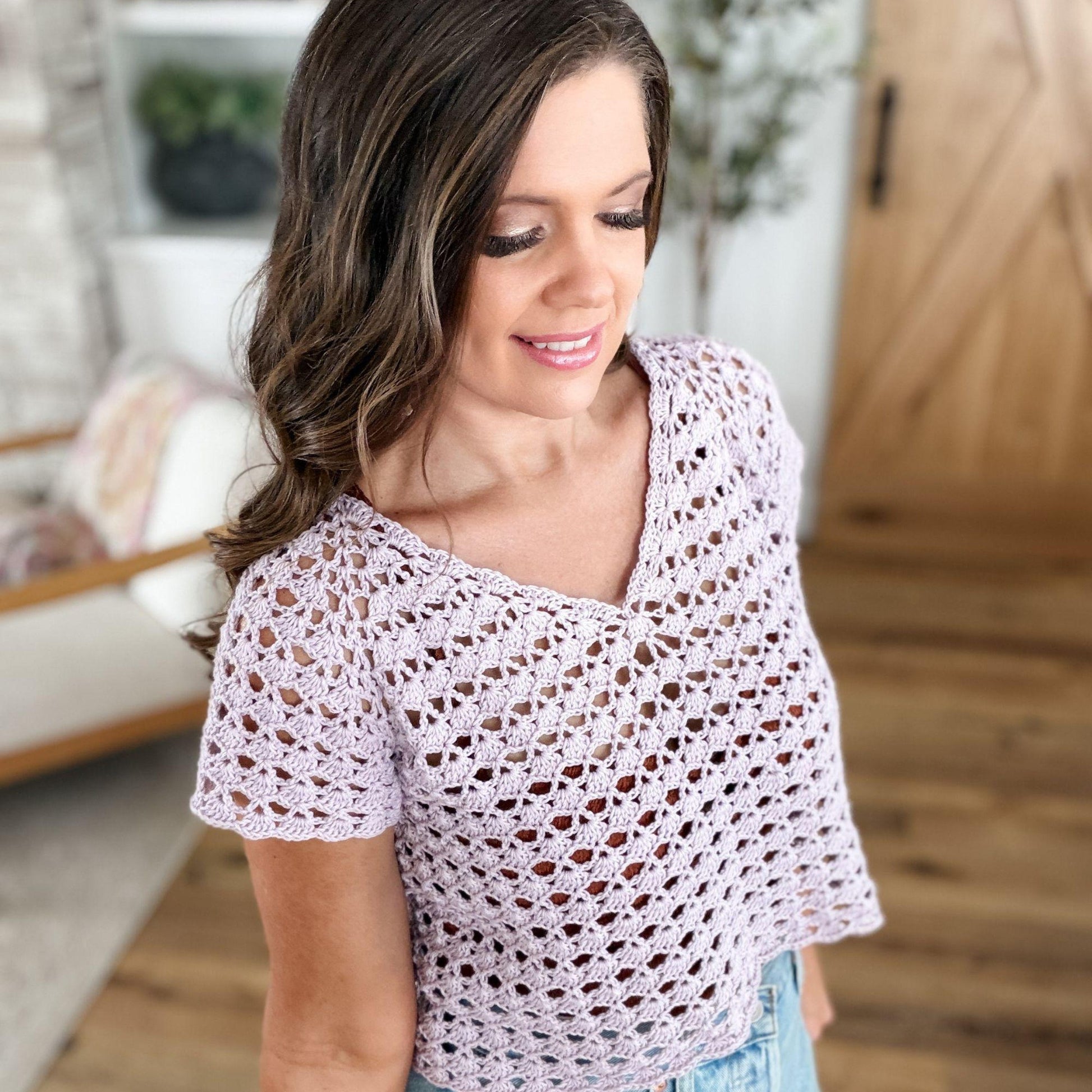 CROCHET PATTERN & VIDEO/ Selene Shell Stitch Top, Seamless Crochet Top, Top-Down Crochet Top, Easy Shell Stitch, Xs-5X, Pdf, Summer Top