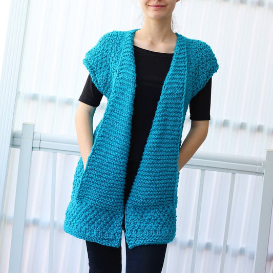 DARIA Vest Knitting Pattern | Family Sizes 7Y–3XL | Seamless PDF - Hakel Liebe